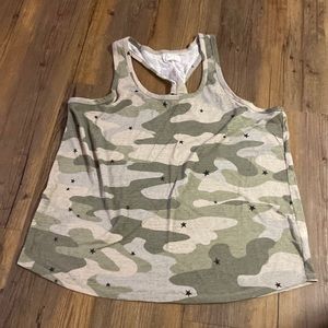 Maurice’s 24/7 Tank Top. Size XL Green Camo Print with Black Stars.